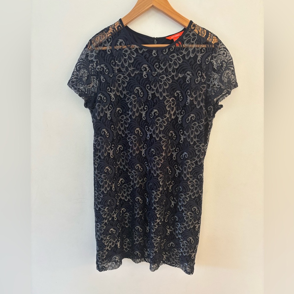 JOE Fresh Lace overlay Lined Dress, Navy Blue Short Sleeved, Size M, Super Cute